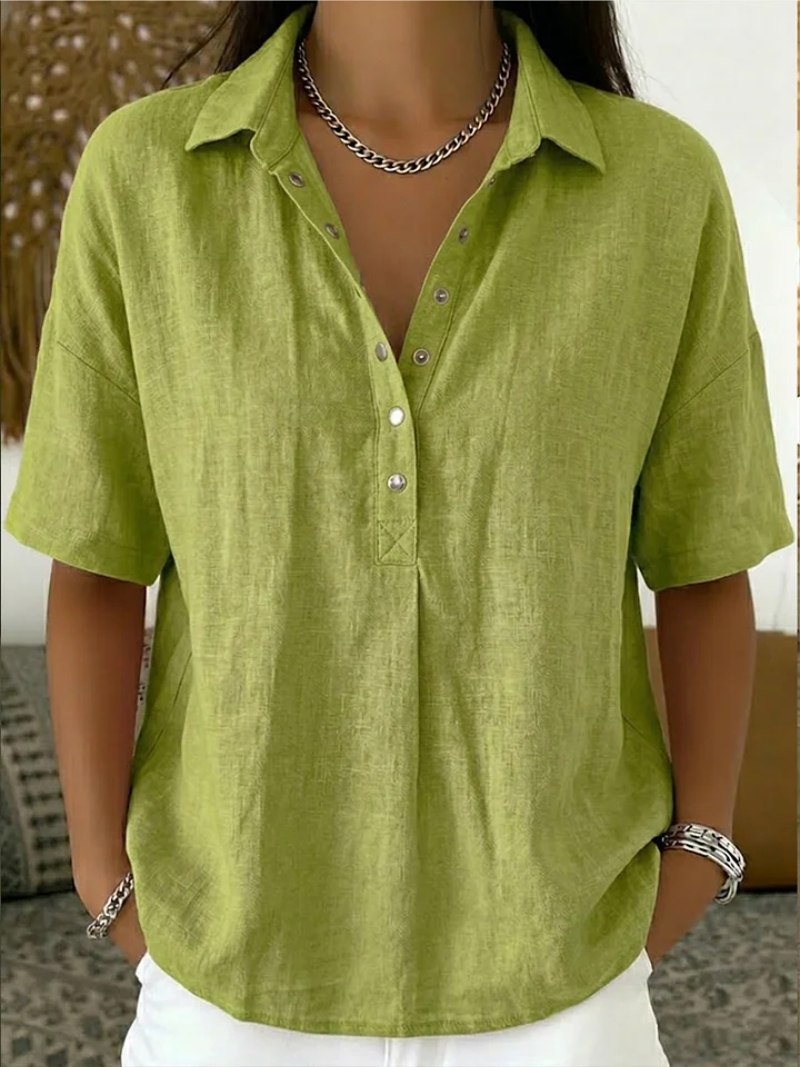 Zenova® | Collared Blouse with Button Detail