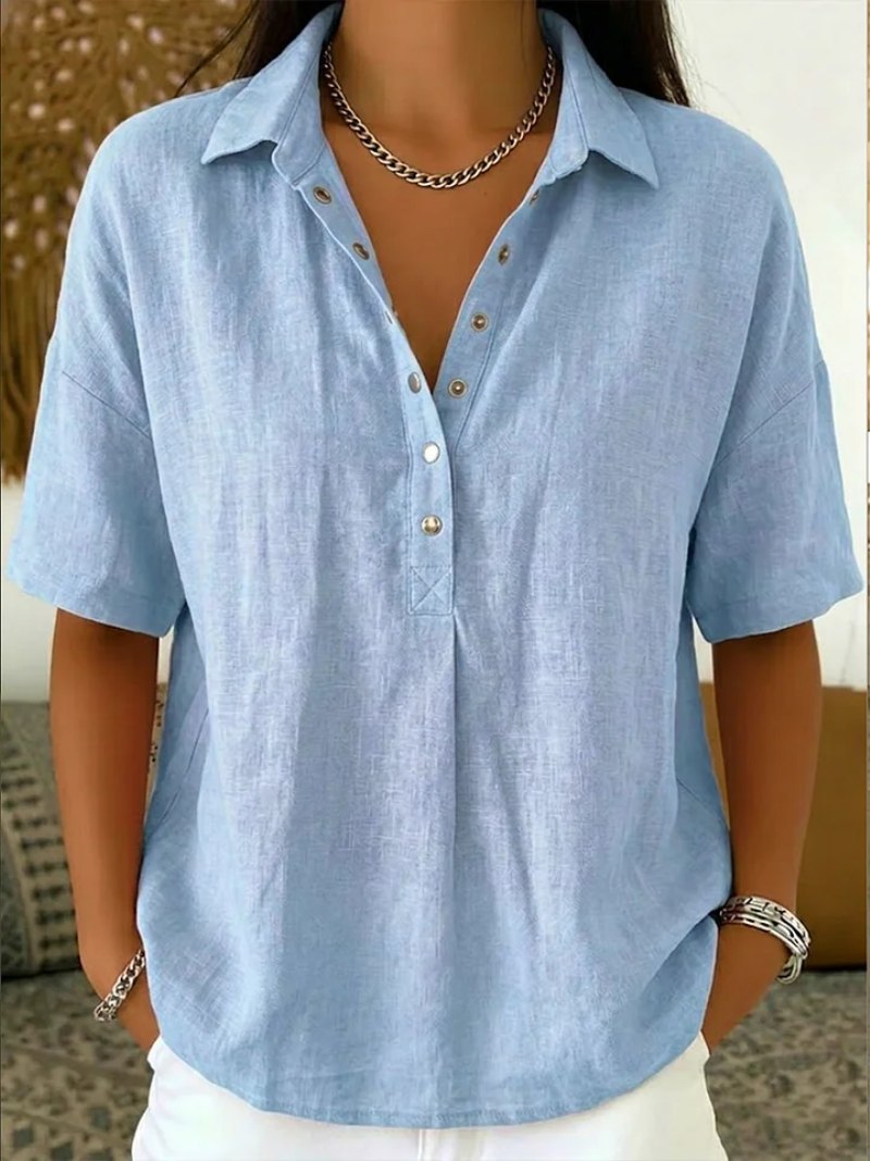 Zenova® | Collared Blouse with Button Detail